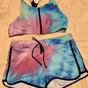 Women's Tie-Dye Swim Set with boy shorts